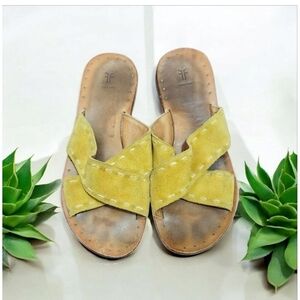 Frye Avery Pickstitch Women’s Suede Leather Crossover Strap Slide Sandals Size 8